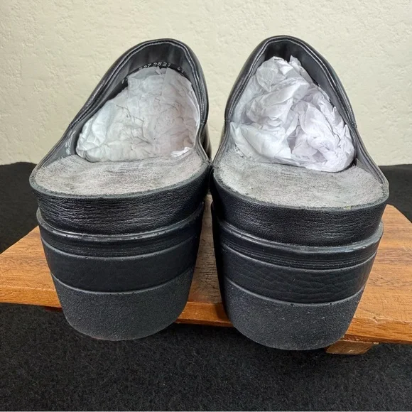 Mephisto Satty Clog Black Slip On Full Grain Leather Wedge Mules Size 41 - Picture 7 of 15